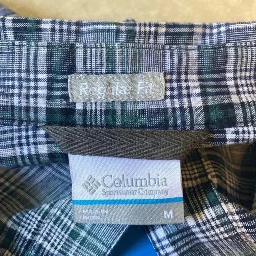 Columbia Mens blue green‎ plaid short sleeve button down cotton shirt Size M